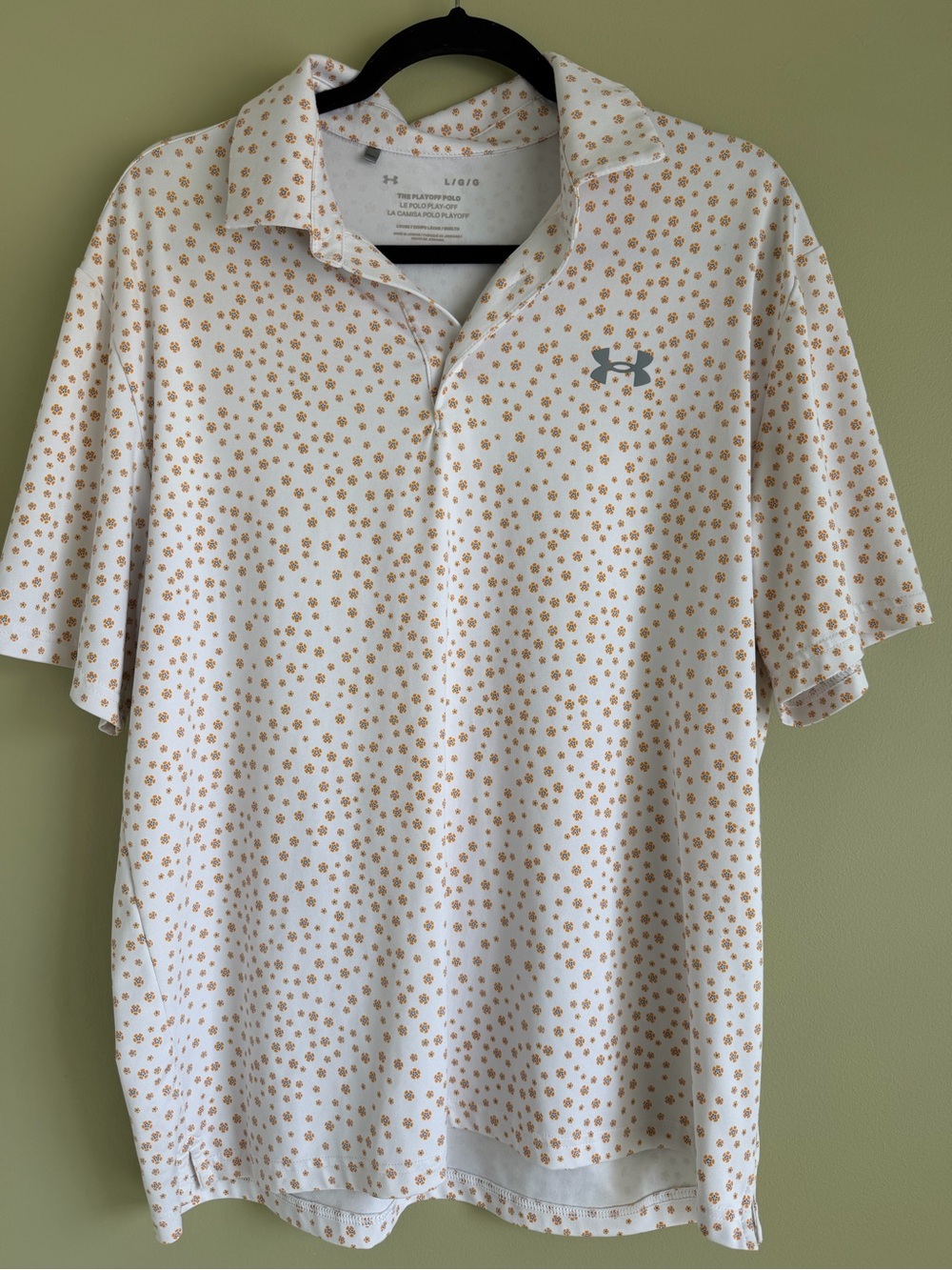 Under Armour White Polo with Small Tan Floral Print